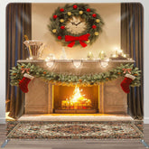 Aperturee - Aperturee Grey Curtain House Wreath Xmas Pillow Cover Backdrop