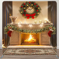 Aperturee - Aperturee Grey Curtain House Wreath Xmas Pillow Cover Backdrop