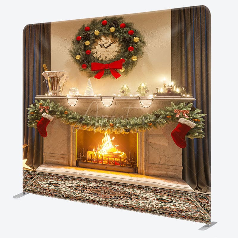 Aperturee - Aperturee Grey Curtain House Wreath Xmas Pillow Cover Backdrop