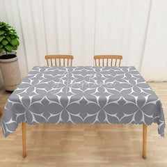 Aperturee - Aperturee Grey Geometric Petal Rectangle Tablecloth Abstract White Curved Line Table Cover Contemporary Home Decor
