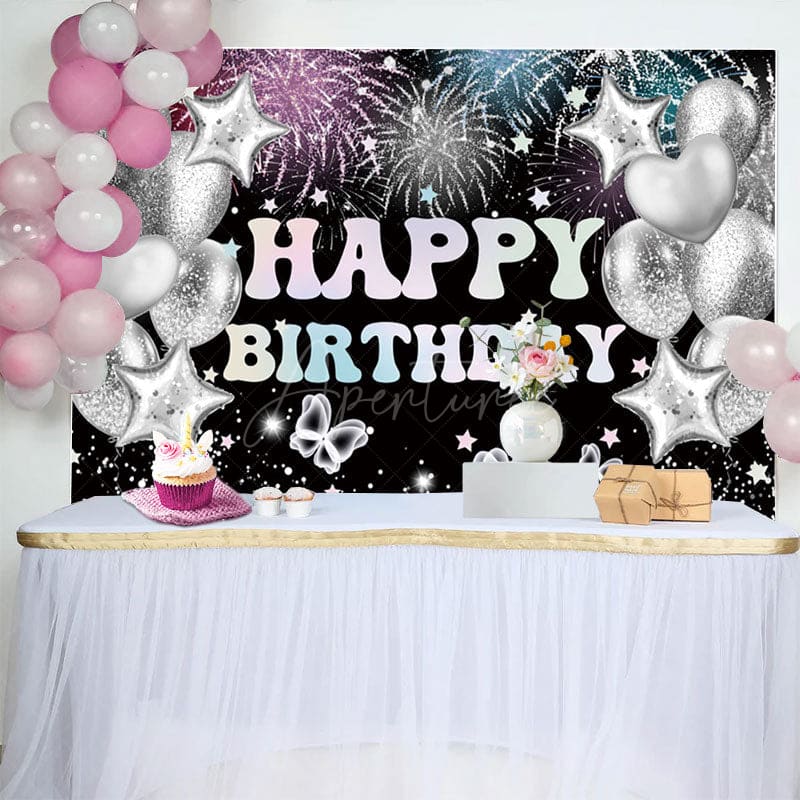 Aperturee - Aperturee Grey Glitter Balloons Celebrate Birthday Backdrop