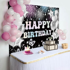 Aperturee - Aperturee Grey Glitter Balloons Celebrate Birthday Backdrop