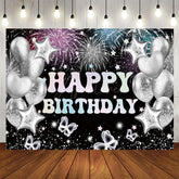 Aperturee - Aperturee Grey Glitter Balloons Celebrate Birthday Backdrop