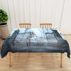 Aperturee - Aperturee Grey Halloween Rectangle Tablecloth with Skeletons and Jack O’ Lanterns for Spooky Party Decor