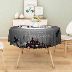 Aperturee - Aperturee Grey Halloween Round Tablecloth with Moon Bats and Cemetery for Gothic and Spooky Haunted Decor