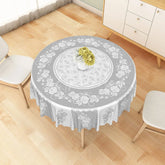Aperturee - Aperturee Grey Lace Rose Floral Round Tablecloth Vintage Shabby Chic Style Table Cover for Tea Party Decor