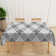 Aperturee - Aperturee Grey Moroccan Trellis Rectangle Tablecloth Geometric Quatrefoil Table Cover Modern Minimalist Home Decor