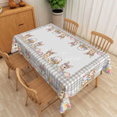 Aperturee - Aperturee Grey Plaid Bunny Basket Rectangle Tablecloth Cute Rabbit Couple Flower Table Cover Vintage Easter Home Decor