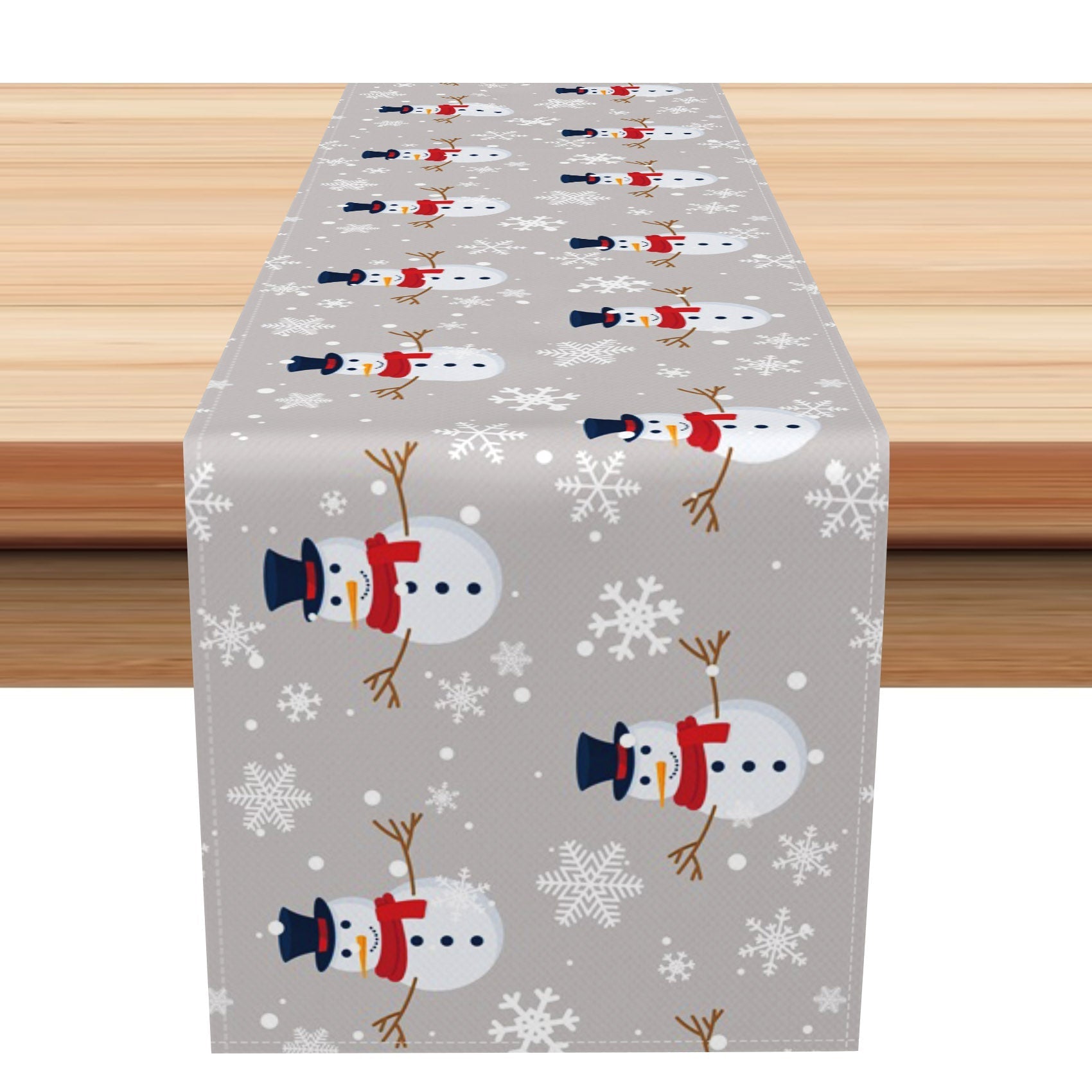 Aperturee - Aperturee Grey Snowflakes Snowman Repeat Christmas Table Runner