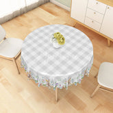 Aperturee - Aperturee Grey White Buffalo Plaid Round Tablecloth with Cute Bunnies and Spring Floral Border Easter Spring Decor