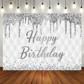 Aperturee - Aperturee Grey White Glitter Vibe Happy Birthday Backdrop