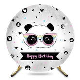 Aperturee - Aperturee Grey White Panda Head Round Happy Birthday Backdrop