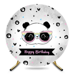 Aperturee - Aperturee Grey White Panda Head Round Happy Birthday Backdrop