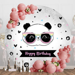 Aperturee - Aperturee Grey White Panda Head Round Happy Birthday Backdrop