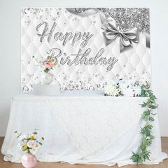 Aperturee - Aperturee Grey White Vibe Bow Glitter Happy Birthday Backdrop