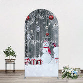 Aperturee - Aperturee Grey Wooden Snowman Christmas Vibe Arch Backdrop