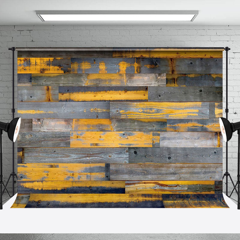 Aperturee - Aperturee Grey Yellow Messy Wood Grain Photography Backdrop