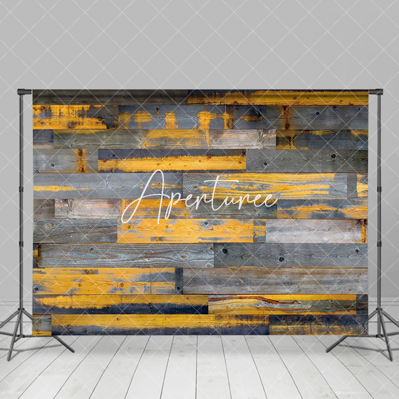 Aperturee - Aperturee Grey Yellow Messy Wood Grain Photography Backdrop