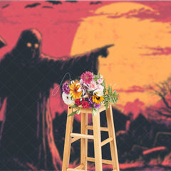 Aperturee - Aperturee Grim Reaper in Graveyard Photography Backdrop Comic Art Full Moon Scene Spooky Halloween Photo Shoots