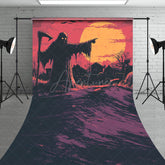Aperturee - Aperturee Grim Reaper in Graveyard Sweep Backdrop Comic Art Full Moon Scene Spooky Halloween Photo Shoots