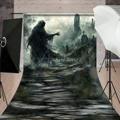 Aperturee - Aperturee Grim Reaper in Haunted Graveyard Sweep Backdrop Misty Ghost Scene for Fine Art Spooky Halloween Portraits