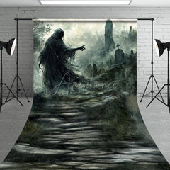 Aperturee - Aperturee Grim Reaper in Haunted Graveyard Sweep Backdrop Misty Ghost Scene for Fine Art Spooky Halloween Portraits