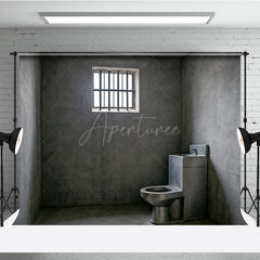 Aperturee - Aperturee Gritty Prison Cell Photography Backdrop Concrete Jail Room with Barred Window for Themed Escape Room Photos