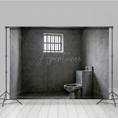Aperturee - Aperturee Gritty Prison Cell Photography Backdrop Concrete Jail Room with Barred Window for Themed Escape Room Photos