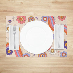 Aperturee - Aperturee Groovy Colorful Rainbow Daisy Set of 4 Placemats