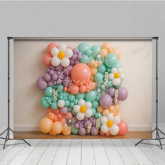 Aperturee - Aperturee Groovy Daisy Balloon Wall Photography Backdrop Pastel Floral Decor for Two Groovy First Birthday Cake Smash