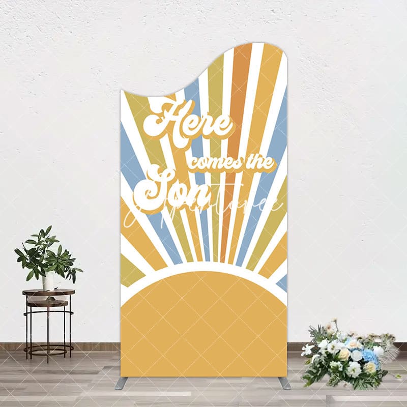 Aperturee - Aperturee Groovy Here Comes The Son Baby Shower Arch Backdrop