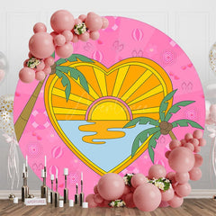Aperturee - Aperturee Groovy Pink Sun Beach Palm Tree Round Party Backdrop