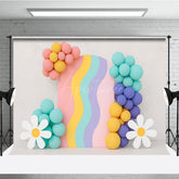 Aperturee Aperturee Groovy Rainbow Cake Smash Backdrop Wavy Arch with Balloons and Daisies Retro First Birthday Photography Prop