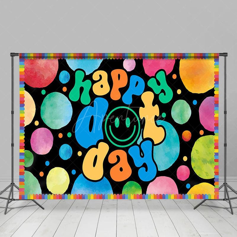 Aperturee - Aperturee Groovy Smiley Face Colorful Happy Dot Day Backdrop
