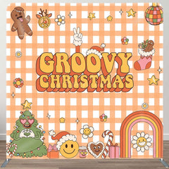 Aperturee - Aperturee Groovy Yellow Merry Christmas Pillow Case Backdrop