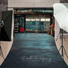 Aperturee - Aperturee Grunge Garage Interior Sweep Backdrop Rusted Metal Workshop Photography Floor Mat Mechanic Man Cave Decoration