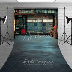 Aperturee - Aperturee Grunge Garage Interior Sweep Backdrop Rusted Metal Workshop Photography Floor Mat Mechanic Man Cave Decoration