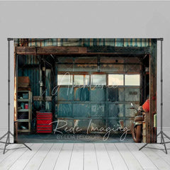 Aperturee - Aperturee Grunge Garage Photography Backdrop Rusted Metal Door Vintage Motorcycle Background Industrial Man Cave Photo Prop