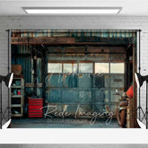 Aperturee - Aperturee Grunge Garage Photography Backdrop Rusted Metal Door Vintage Motorcycle Background Industrial Man Cave Photo Prop