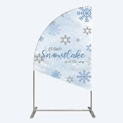 Aperturee - Aperturee Half Moon Arch Backdrop A Little Snowflake Is On The Way Cover Winter Blue Silver Baby Shower Background Boy Party
