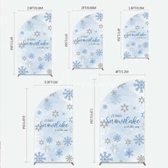 Aperturee - Aperturee Half Moon Arch Backdrop A Little Snowflake Is On The Way Cover Winter Blue Silver Baby Shower Background Boy Party