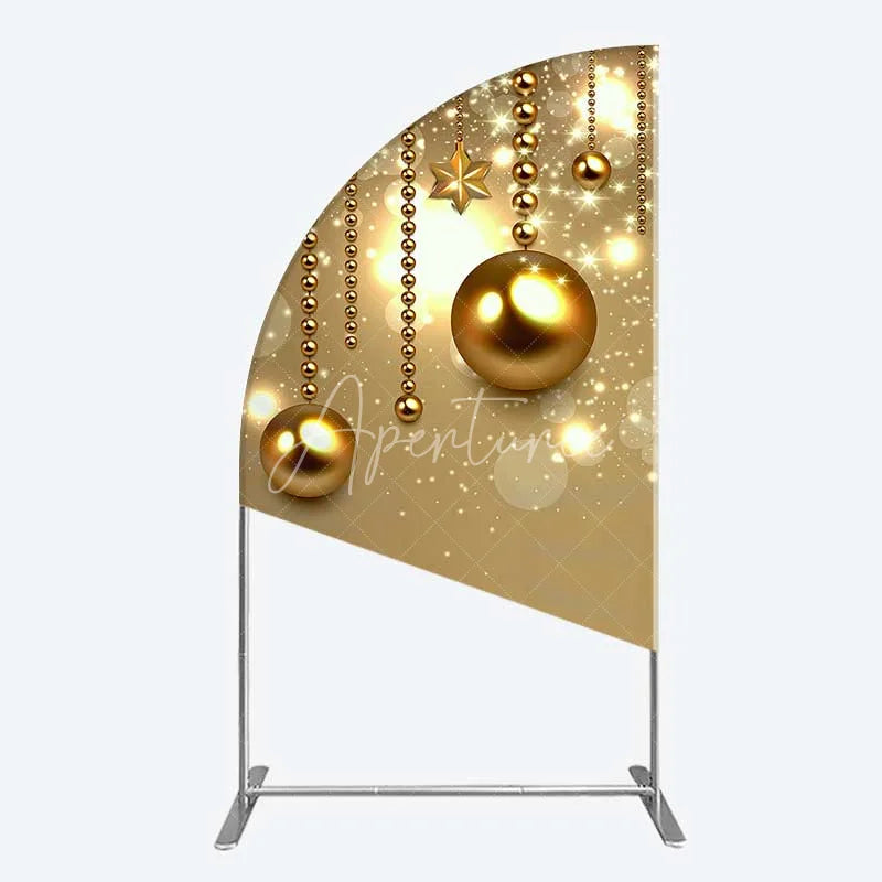Aperturee - Aperturee Half Moon Arch Backdrop Christmas Gold Baubles Luxury Hanging Ornaments Sparkle Half Moon Arch Cover
