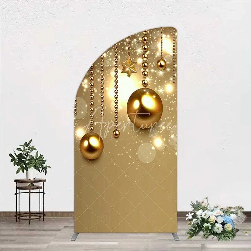 Aperturee - Aperturee Half Moon Arch Backdrop Christmas Gold Baubles Luxury Hanging Ornaments Sparkle Half Moon Arch Cover