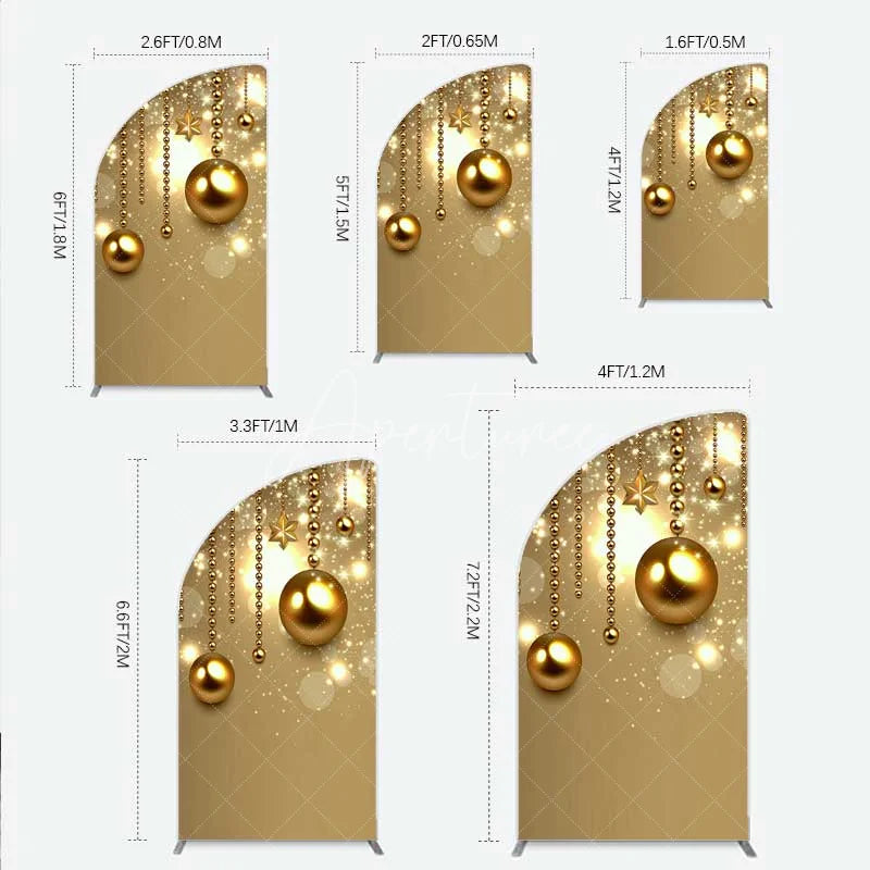 Aperturee - Aperturee Half Moon Arch Backdrop Christmas Gold Baubles Luxury Hanging Ornaments Sparkle Half Moon Arch Cover