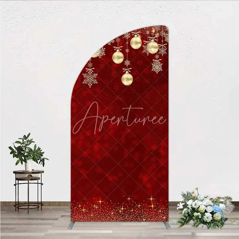 Aperturee - Aperturee Half Moon Arch Backdrop Christmas Red Gold Ornaments Cover Winter Snowflake Glitter Chiara Wall Background Holiday