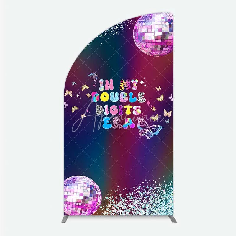 Aperturee - Aperturee Half Moon Arch Backdrop In My Double Digits Era Groovy Disco Ball Butterfly Birthday Half Moon Arch Cover