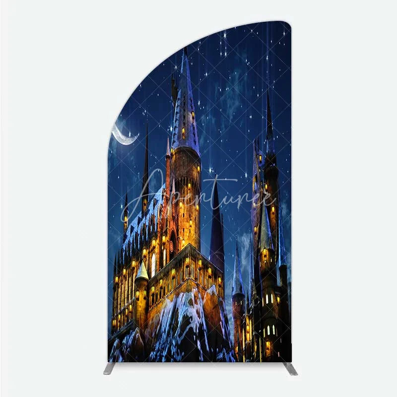 Aperturee - Aperturee Half Moon Arch Backdrop Magic Castle Night Wizard School Winter Moon Starry Sky Half Moon Arch Cover