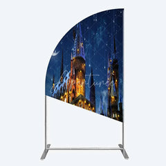 Aperturee - Aperturee Half Moon Arch Backdrop Magic Castle Night Wizard School Winter Moon Starry Sky Half Moon Arch Cover