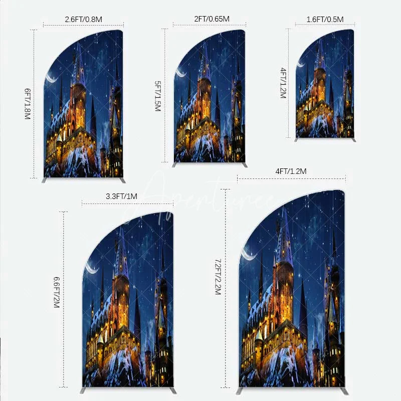 Aperturee - Aperturee Half Moon Arch Backdrop Magic Castle Night Wizard School Winter Moon Starry Sky Half Moon Arch Cover
