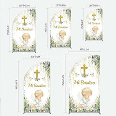 Aperturee - Aperturee Half Moon Arch Backdrop Mi Bautizo Angel Gold Cross Cover Greenery Eucalyptus Baptism Chiara Wall Background